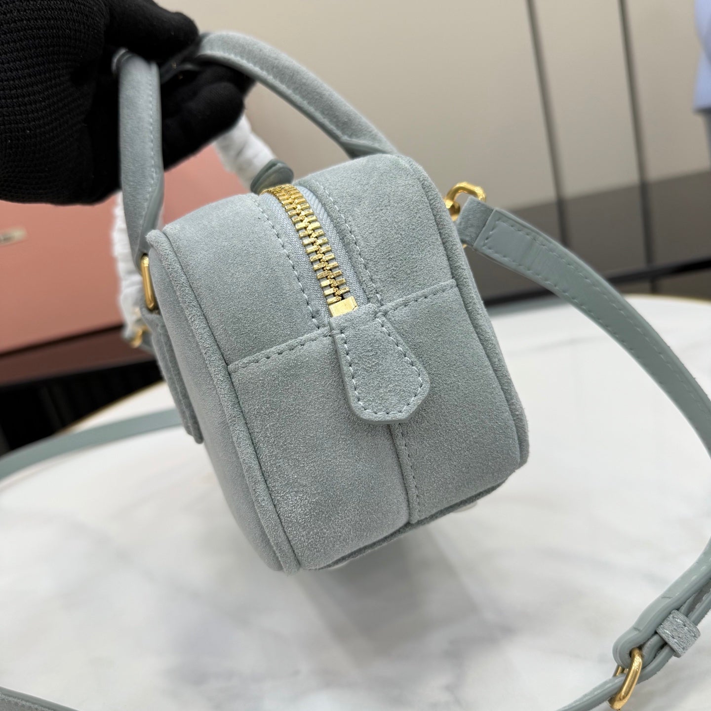 Lambskin Leather Letter-Motif Crossbody Bag