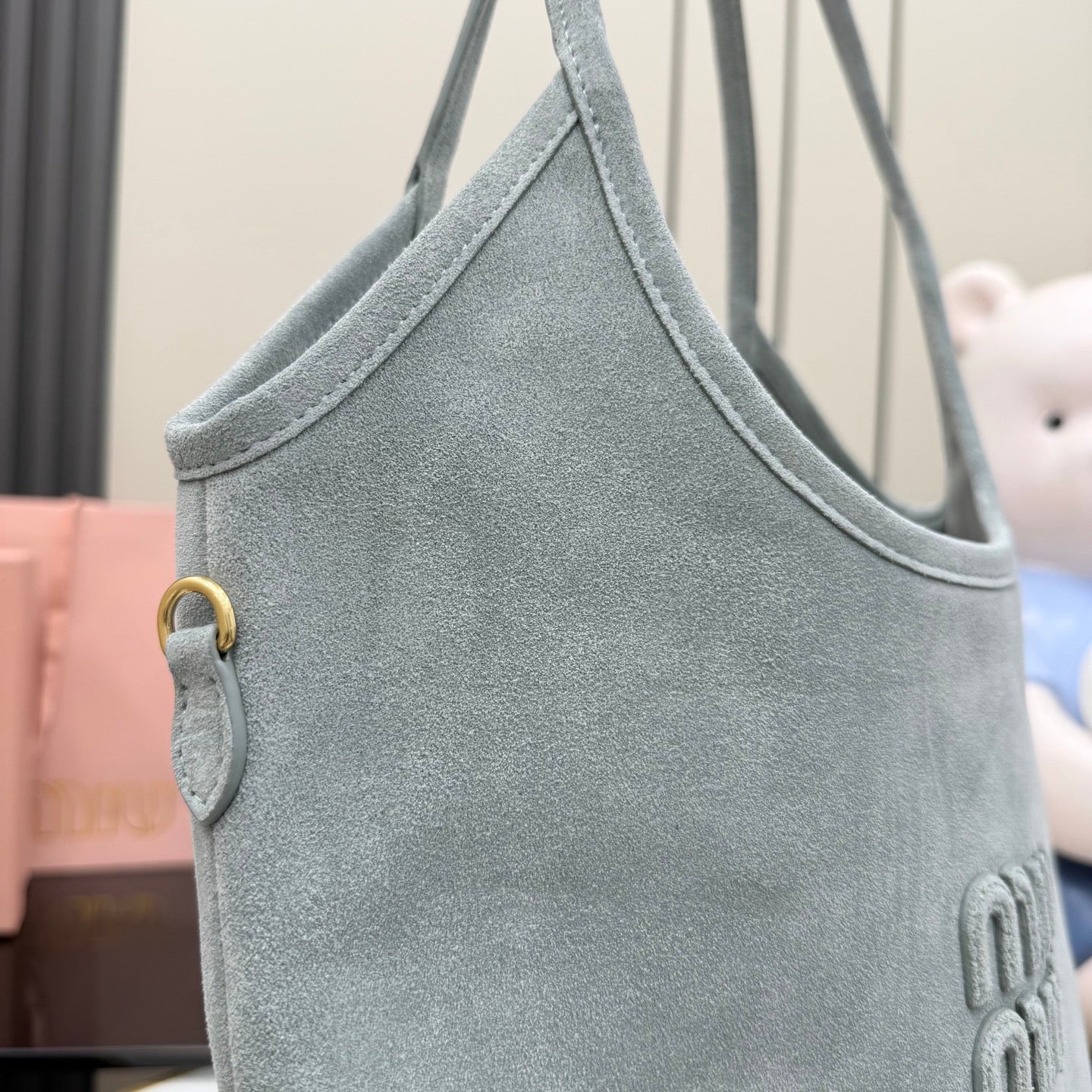 Gray Leather Tote Bag