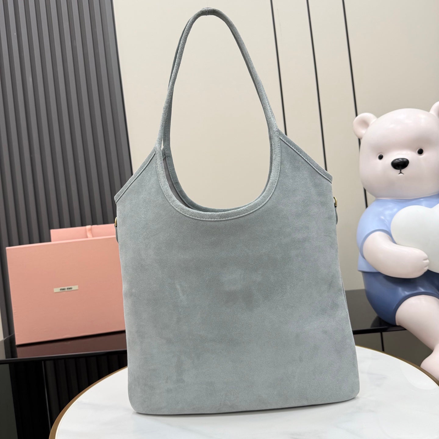 Gray Leather Tote Bag