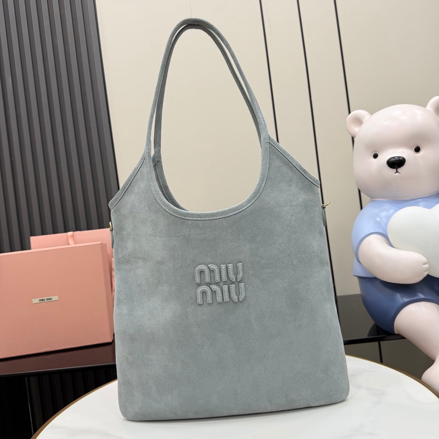 Gray Leather Tote Bag