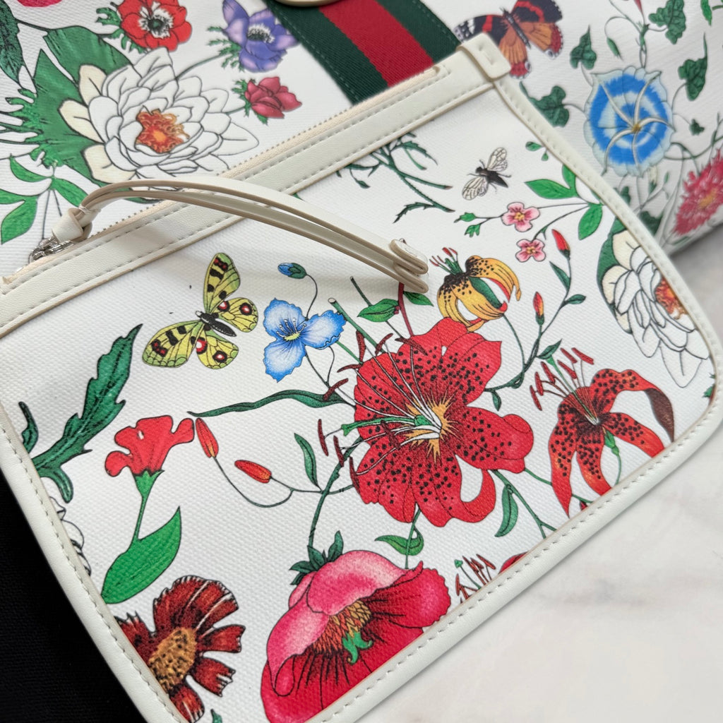 Gucci White Leather Double G Printed Tote Bag