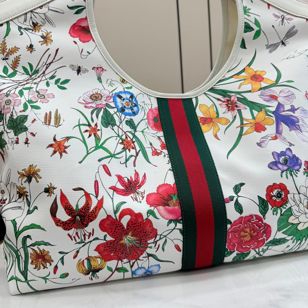 Gucci White Leather Double G Printed Tote Bag