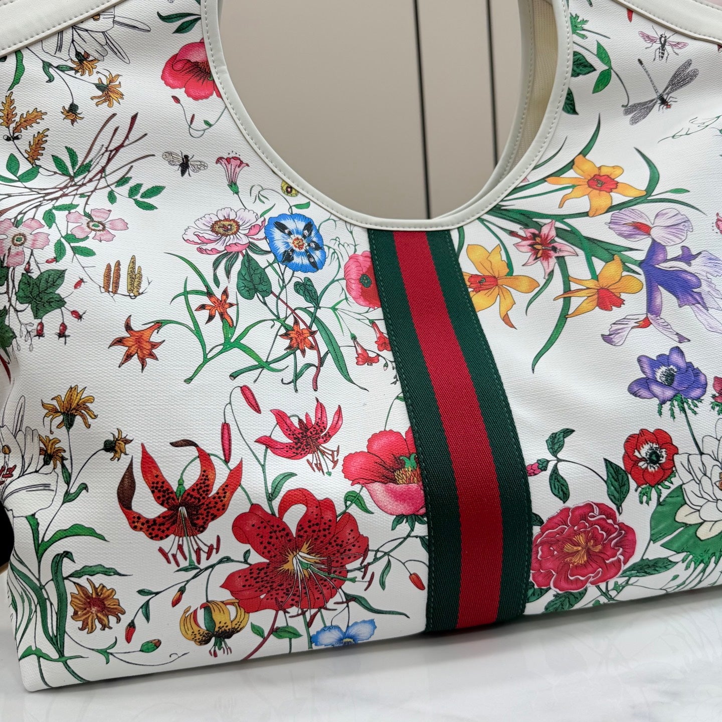 Gucci White Leather Double G Printed Tote Bag