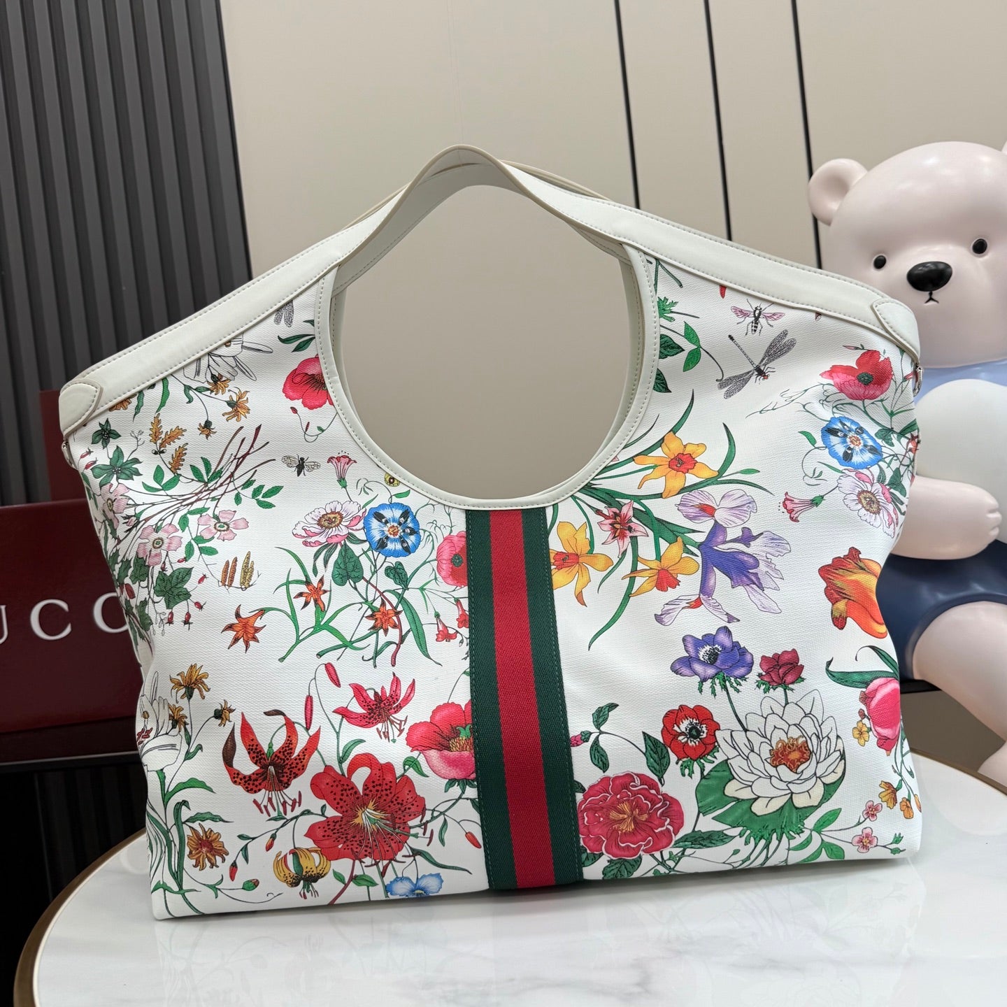 Gucci White Leather Double G Printed Tote Bag