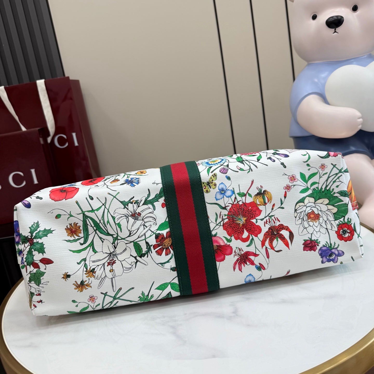 Gucci White Leather Double G Printed Tote Bag