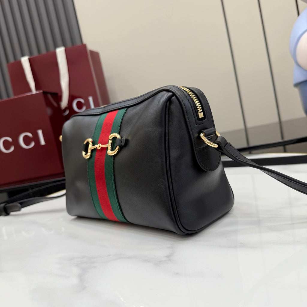 Gucci Black Leather Horsebit Quilted Crossbody Bag