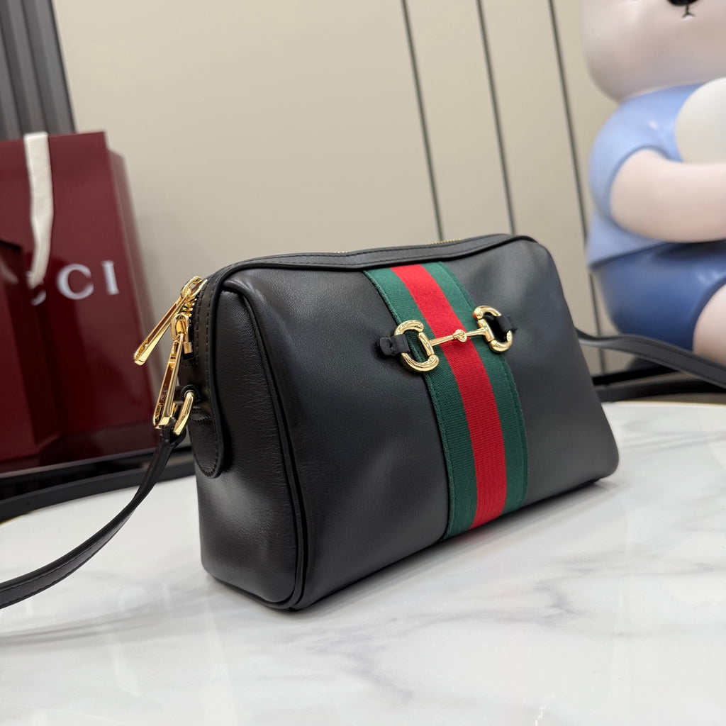 Gucci Black Leather Horsebit Quilted Crossbody Bag