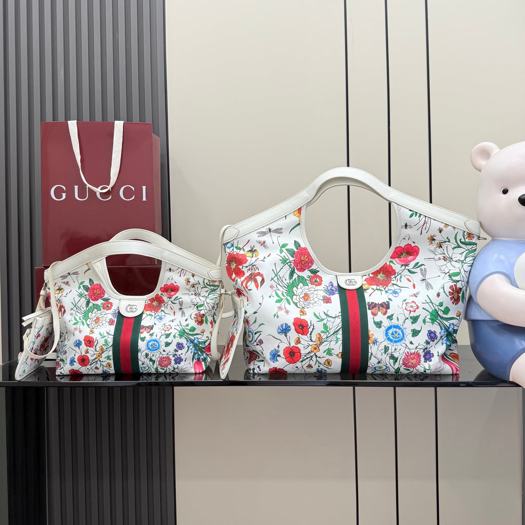 Gucci White Leather Horsebit Printed Quilted Tote Bag
