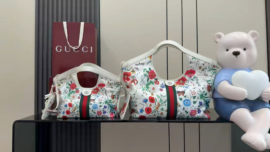 Gucci White Leather Horsebit Printed Quilted Tote Bag