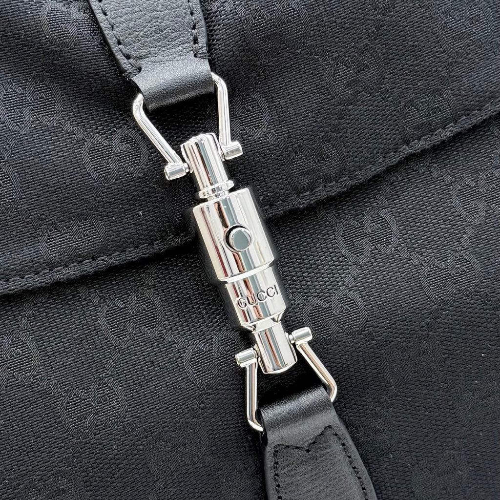 Gucci Jackie 1961 Black Leather Lock-Detail Lock Tote Bag