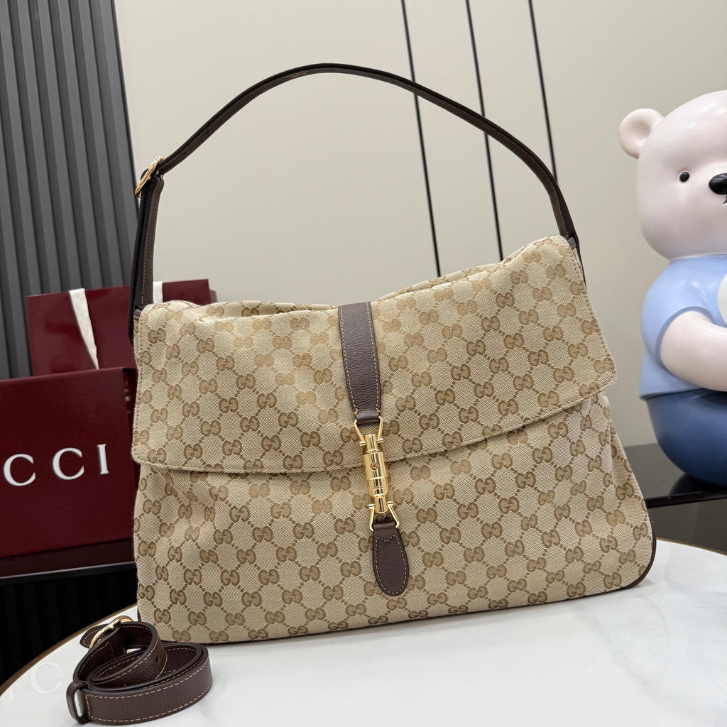 Gucci Jackie 1961 Brown Leather Lock-Detail Lock Bag