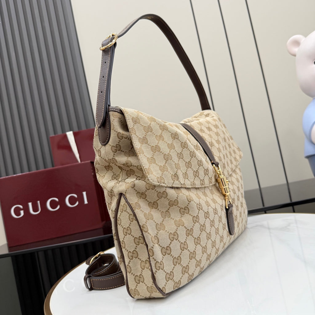Gucci Jackie 1961 Brown Leather Lock-Detail Lock Bag