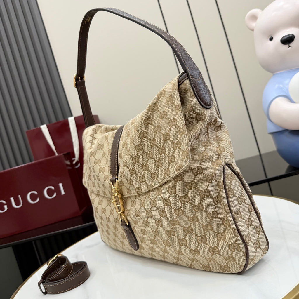 Gucci Jackie 1961 Brown Leather Lock-Detail Lock Bag