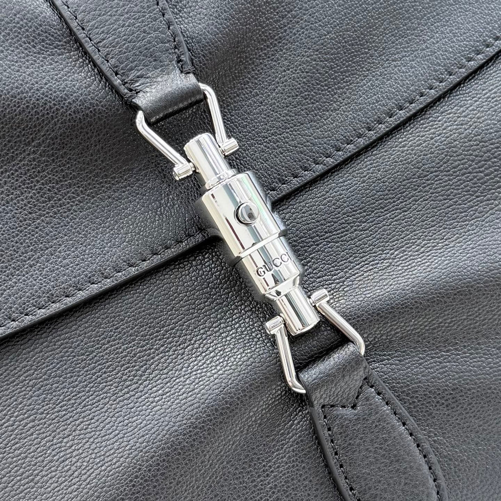 Gucci Jackie 1961 Black Lambskin Leather Lock-Detail Lock Bag