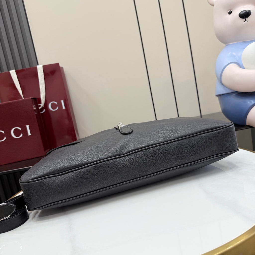 Gucci Jackie 1961 Black Lambskin Leather Lock-Detail Lock Bag