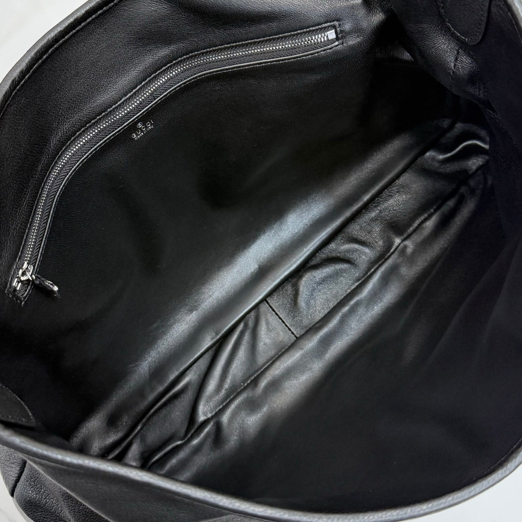 Gucci Jackie 1961 Black Lambskin Leather Lock-Detail Lock Bag