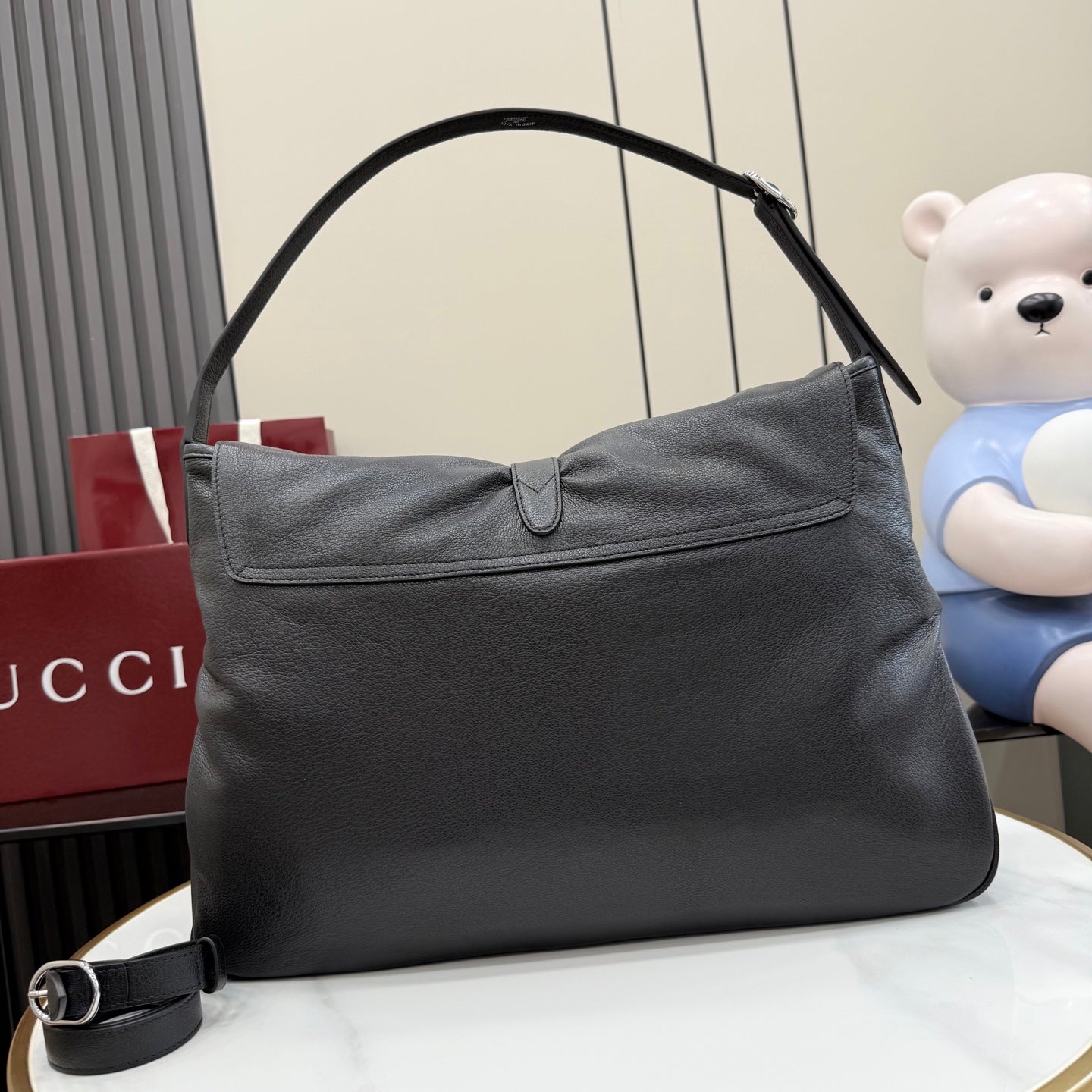 Gucci Jackie 1961 Black Lambskin Leather Lock-Detail Lock Bag