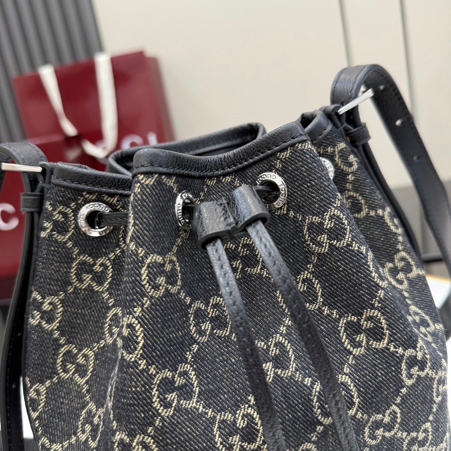 Gucci Black Nylon Drawstring Bag