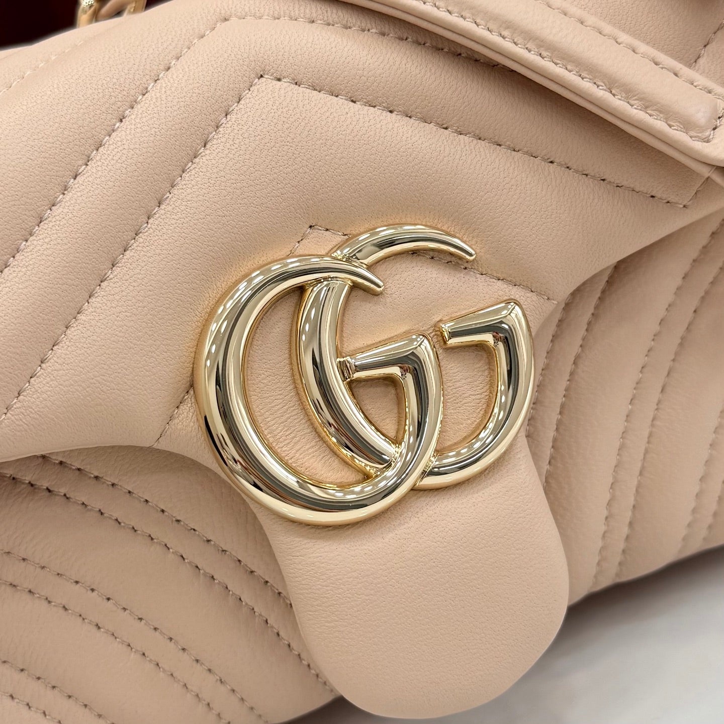 Gucci GG Marmont Pink Lambskin Leather Chain-Detail Double G Handbag
