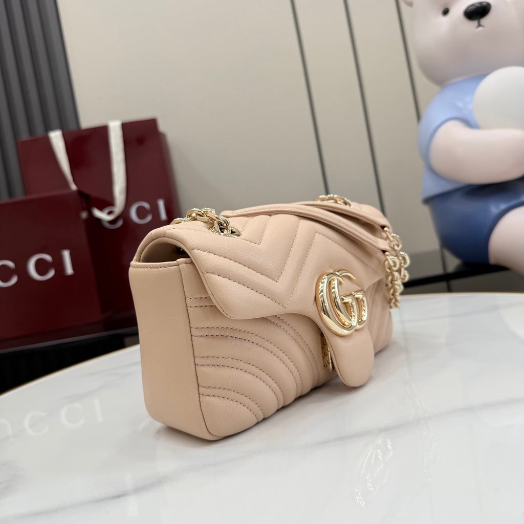 Gucci GG Marmont Pink Lambskin Leather Chain-Detail Double G Handbag