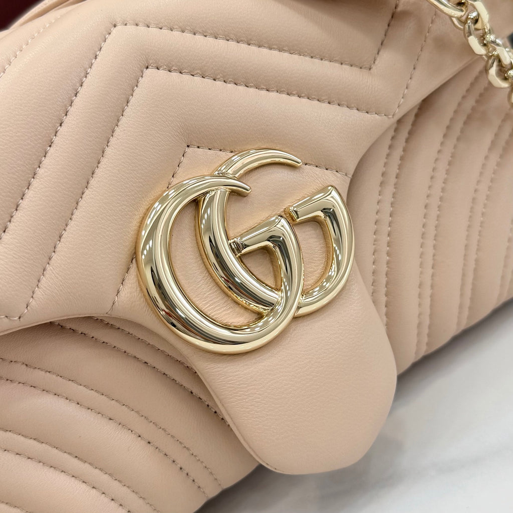 Gucci GG Marmont Pink Lambskin Leather Chain-Detail Double G Backpack