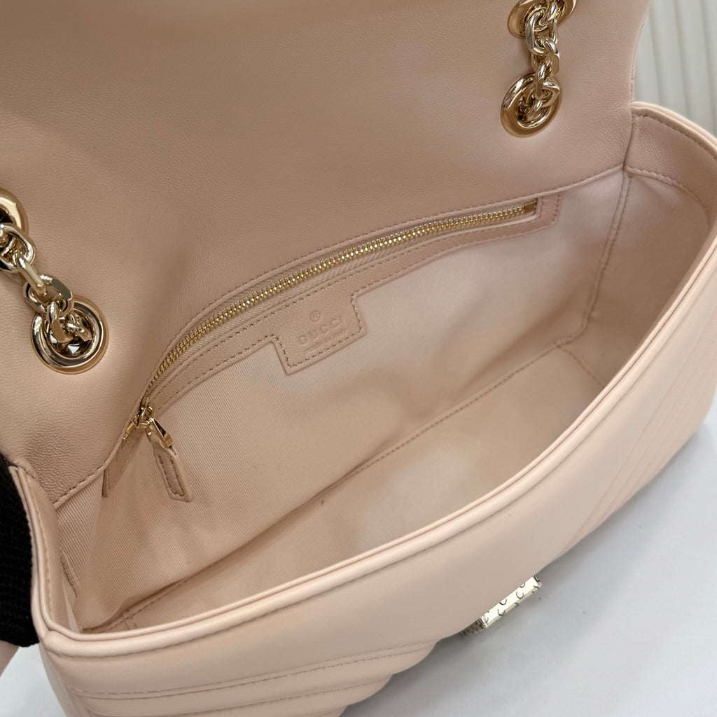 Gucci GG Marmont Pink Lambskin Leather Chain-Detail Double G Backpack