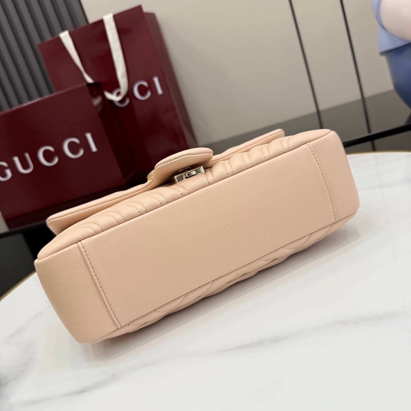 Gucci GG Marmont Pink Lambskin Leather Chain-Detail Double G Backpack