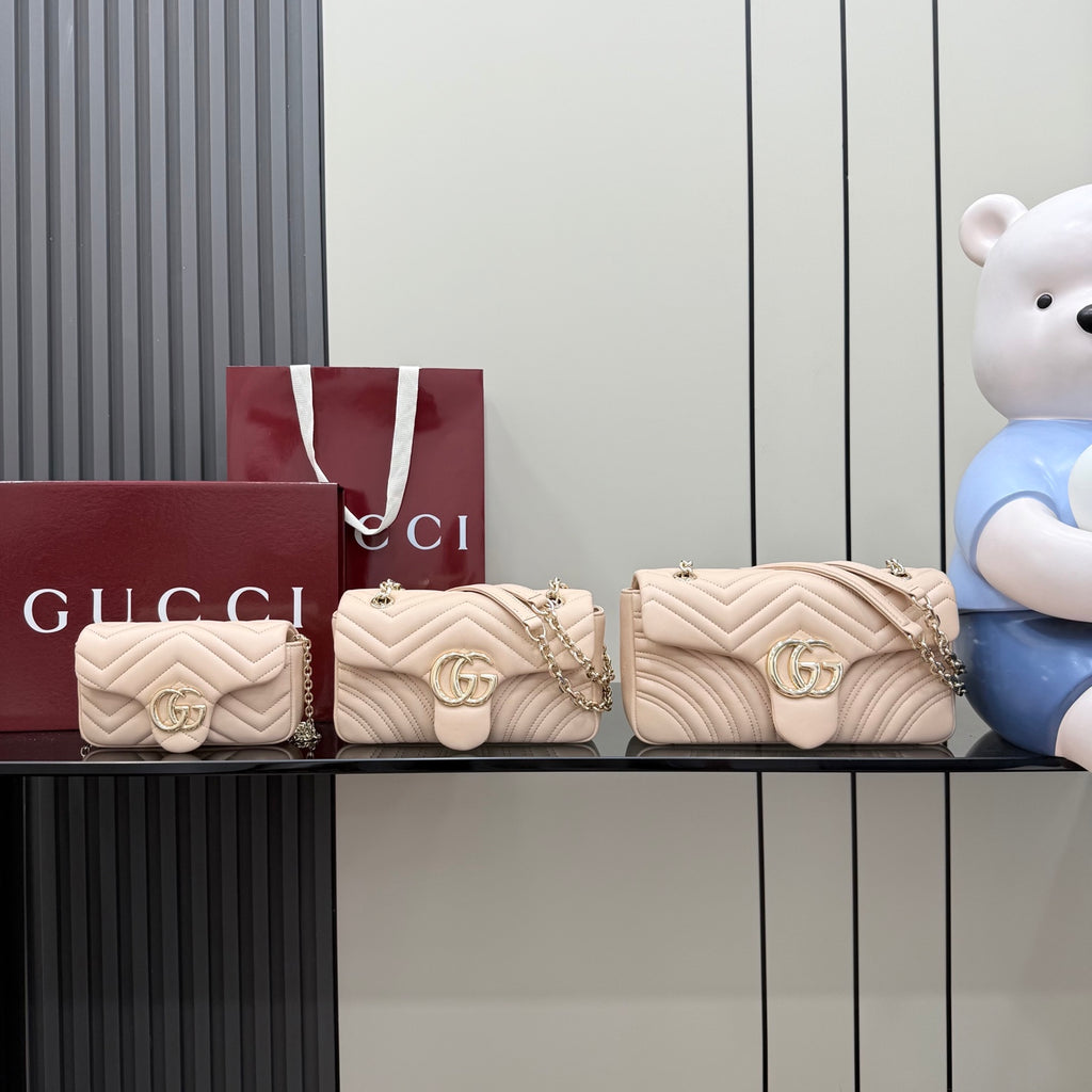 Gucci GG Marmont Beige Lambskin Leather Double G Quilted Backpack