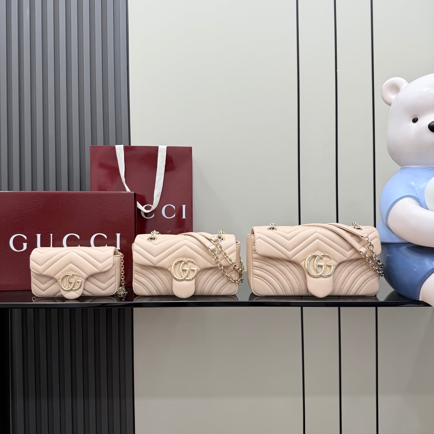 Gucci GG Marmont Beige Lambskin Leather Double G Quilted Backpack