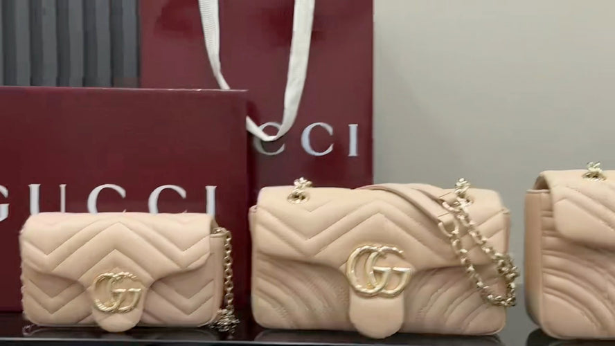 Gucci GG Marmont Beige Lambskin Leather Double G Quilted Backpack
