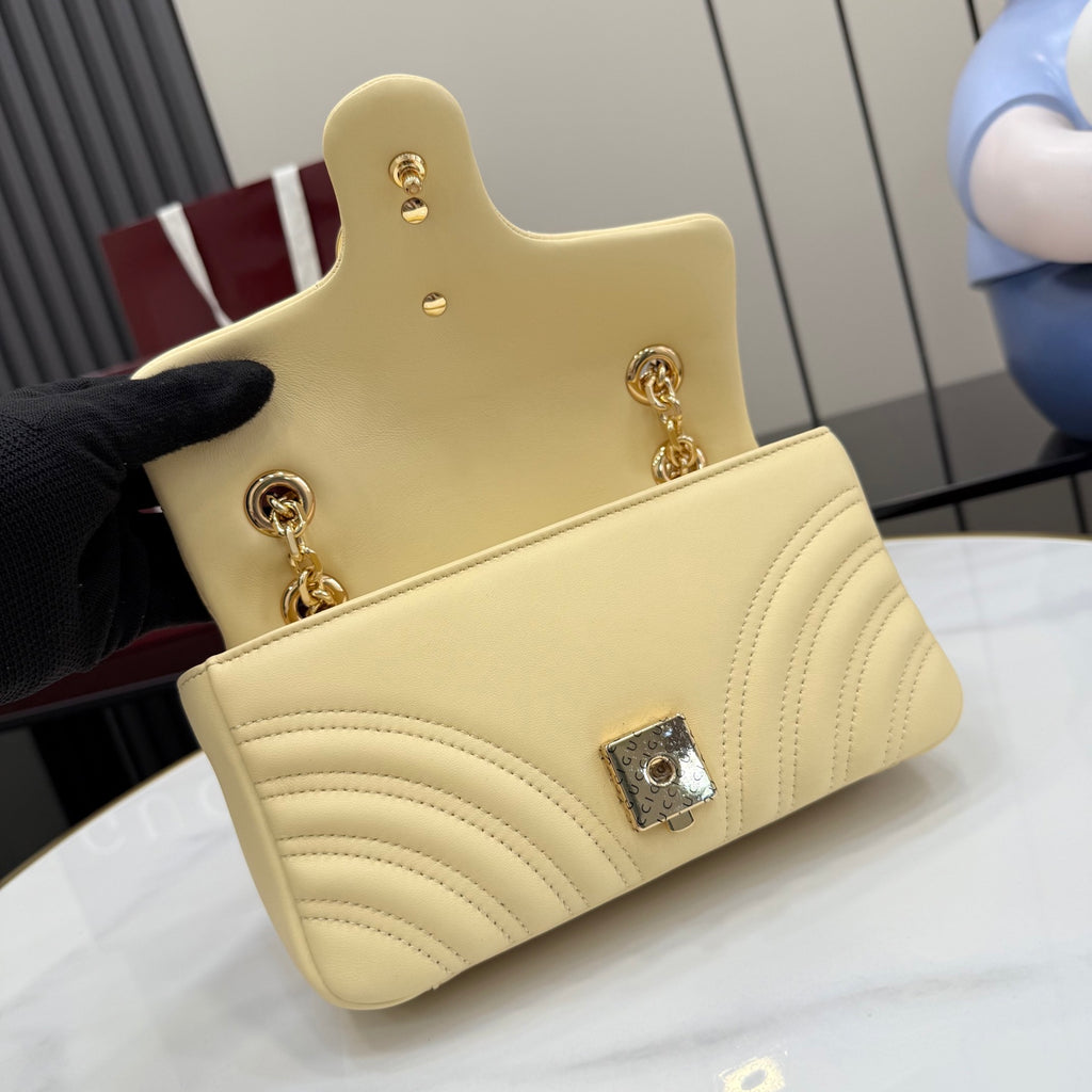 Gucci GG Marmont Yellow Lambskin Leather Chain-Detail Double G Handbag