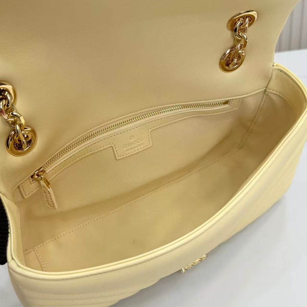 Gucci GG Marmont Yellow Lambskin Leather Chain-Detail Double G Backpack