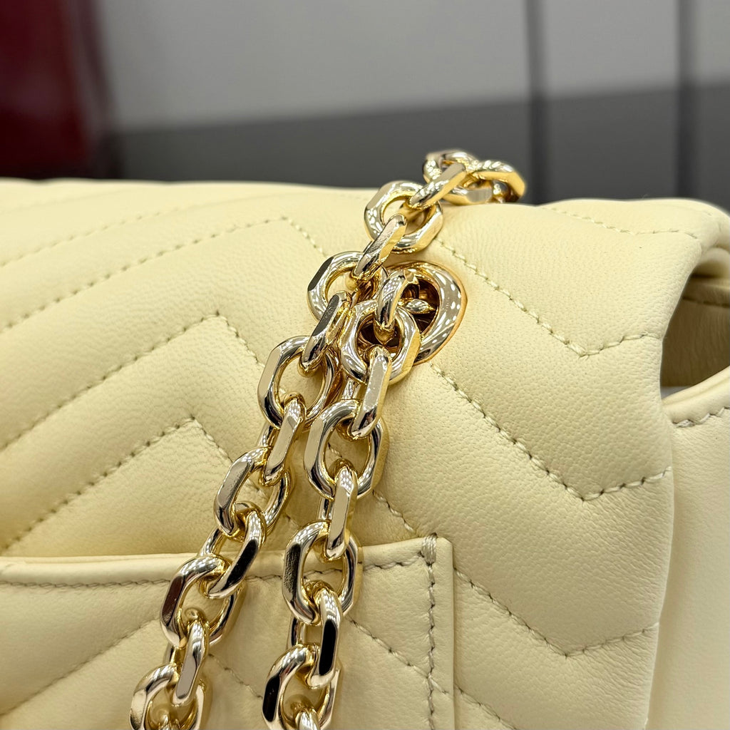 Gucci GG Marmont Yellow Lambskin Leather Chain-Detail Double G Backpack