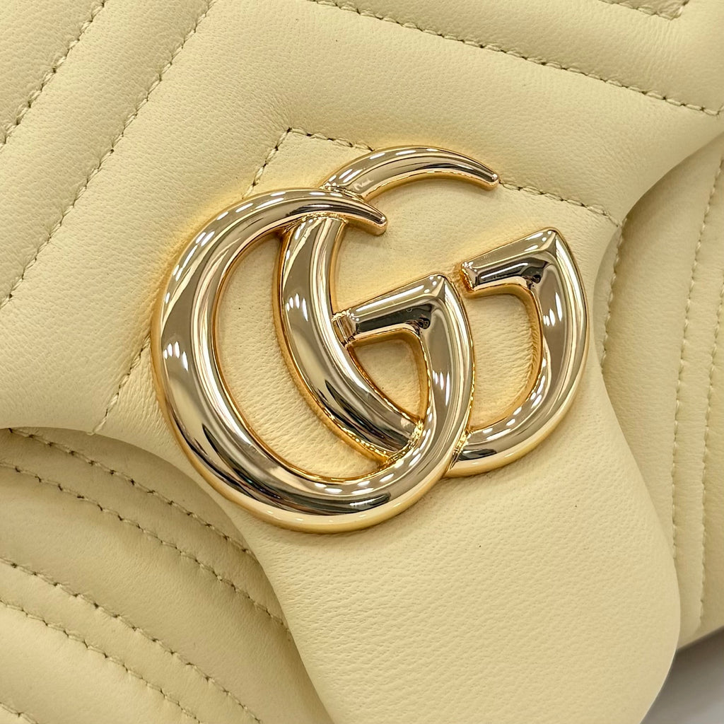 Gucci GG Marmont Yellow Lambskin Leather Chain-Detail Double G Backpack