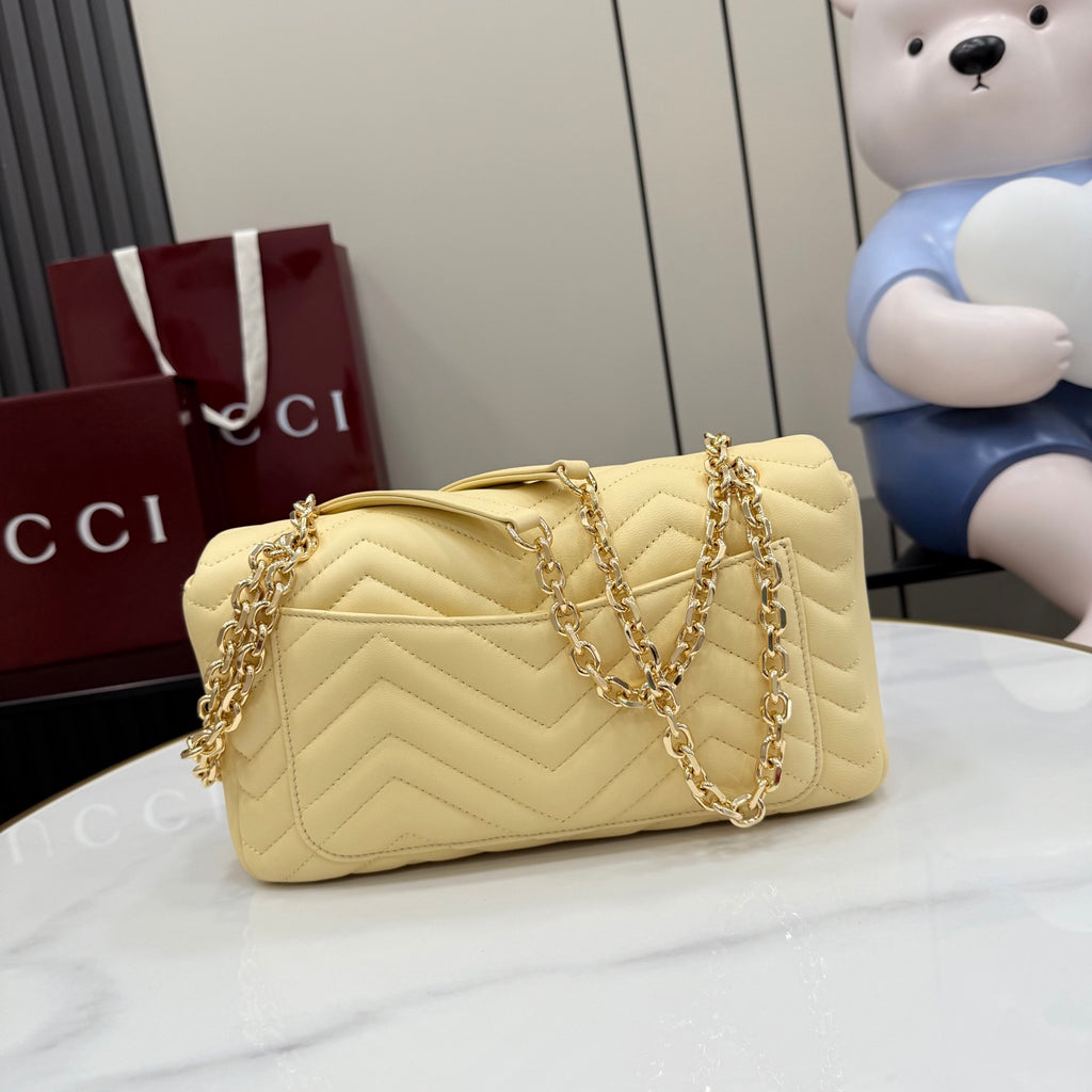 Gucci GG Marmont Yellow Lambskin Leather Chain-Detail Double G Backpack