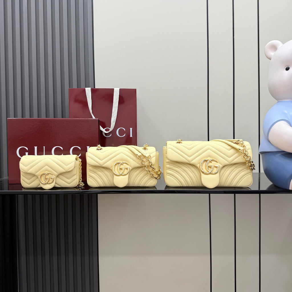 Gucci GG Marmont Yellow Lambskin Leather Chain-Detail Double G Backpack