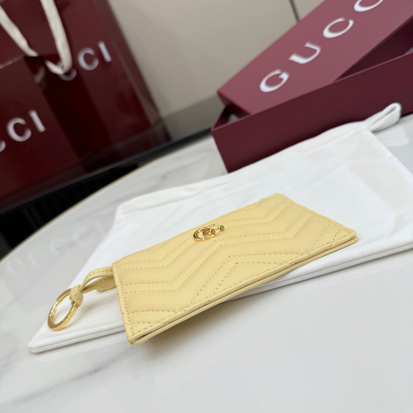 Gucci GG Marmont Black Leather Double G Quilted Key Case