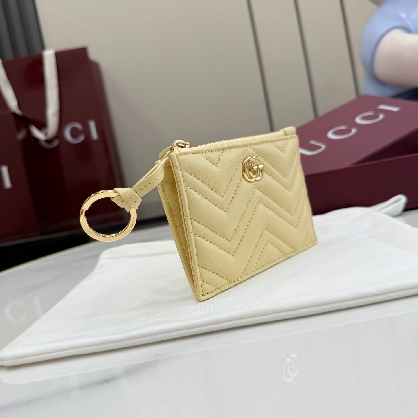 Gucci GG Marmont Black Leather Double G Quilted Key Case