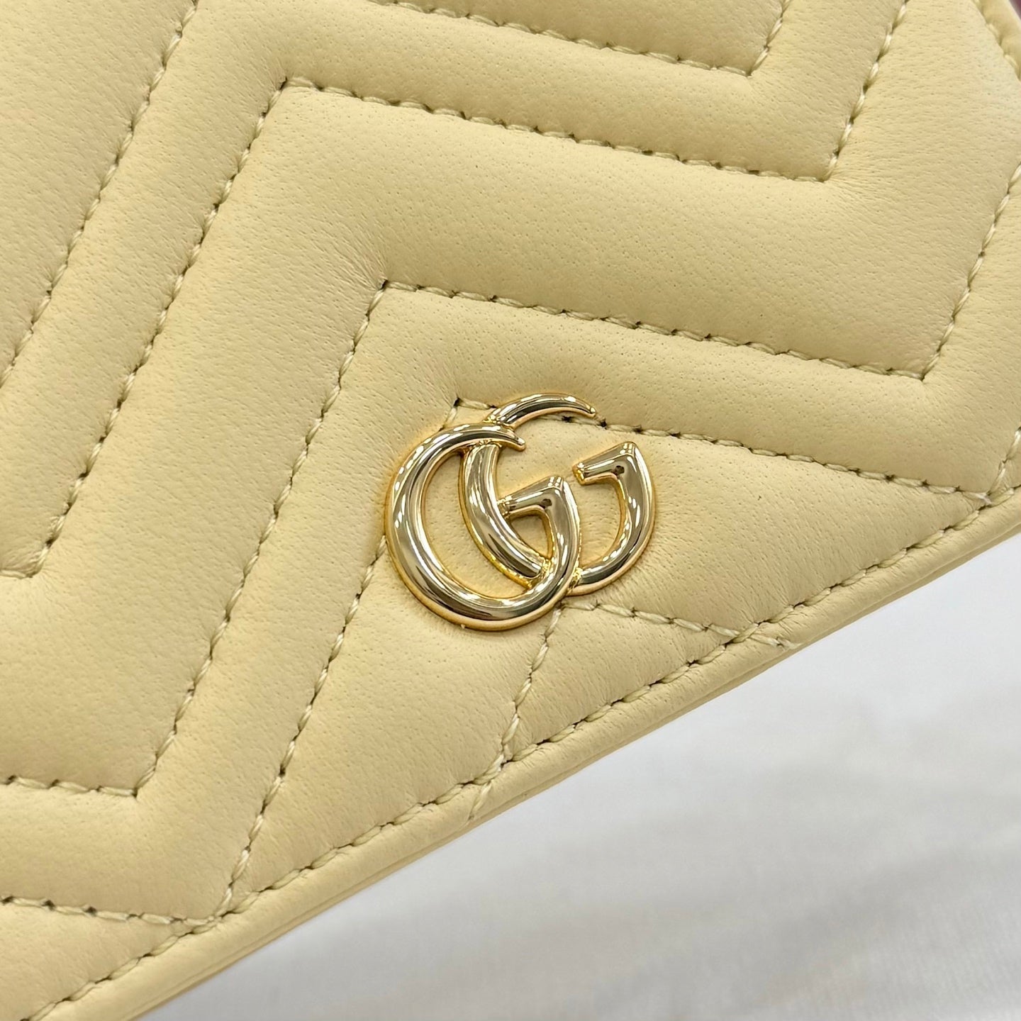 Gucci GG Marmont Yellow Lambskin Leather Double G Quilted Wallet