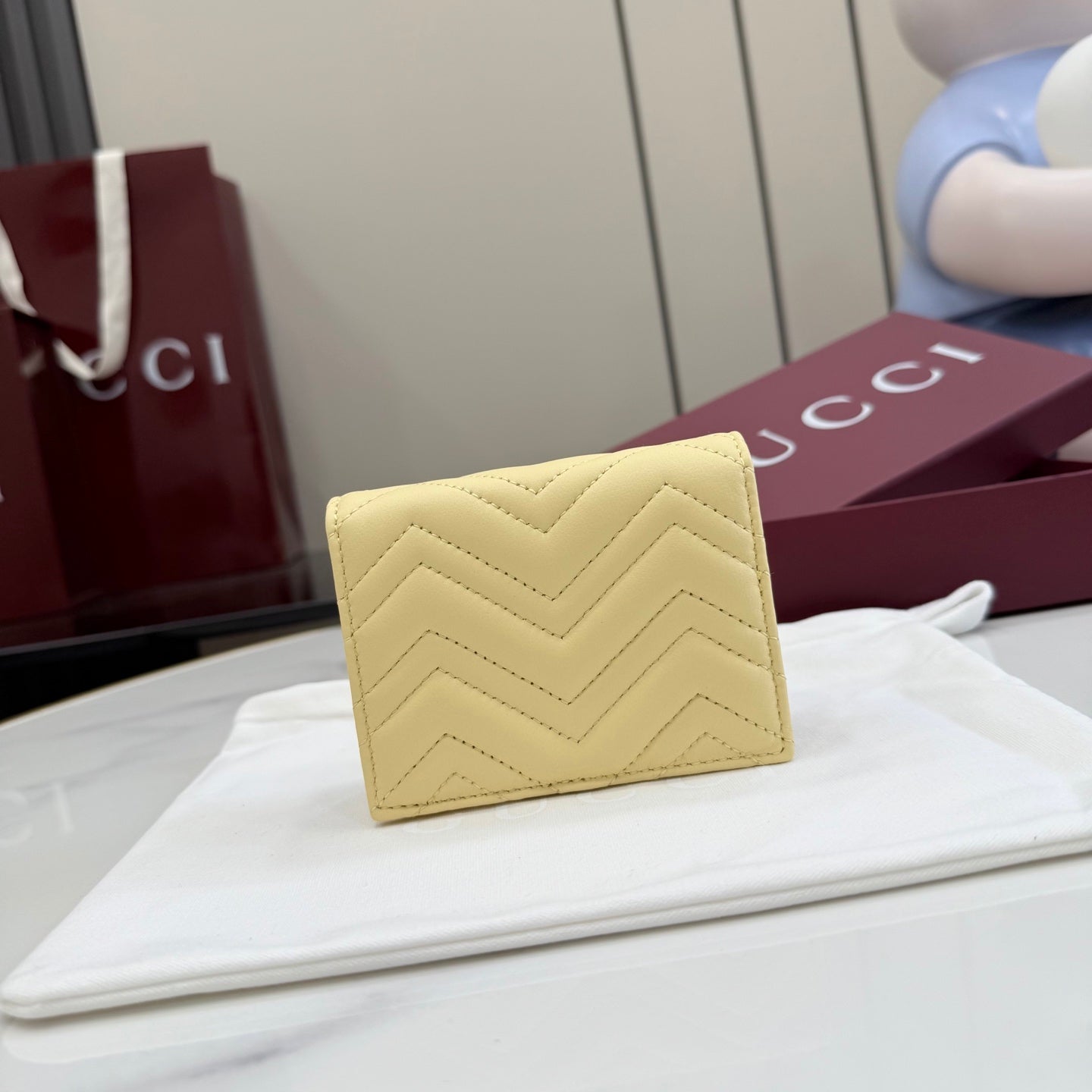 Gucci GG Marmont Yellow Lambskin Leather Double G Quilted Wallet