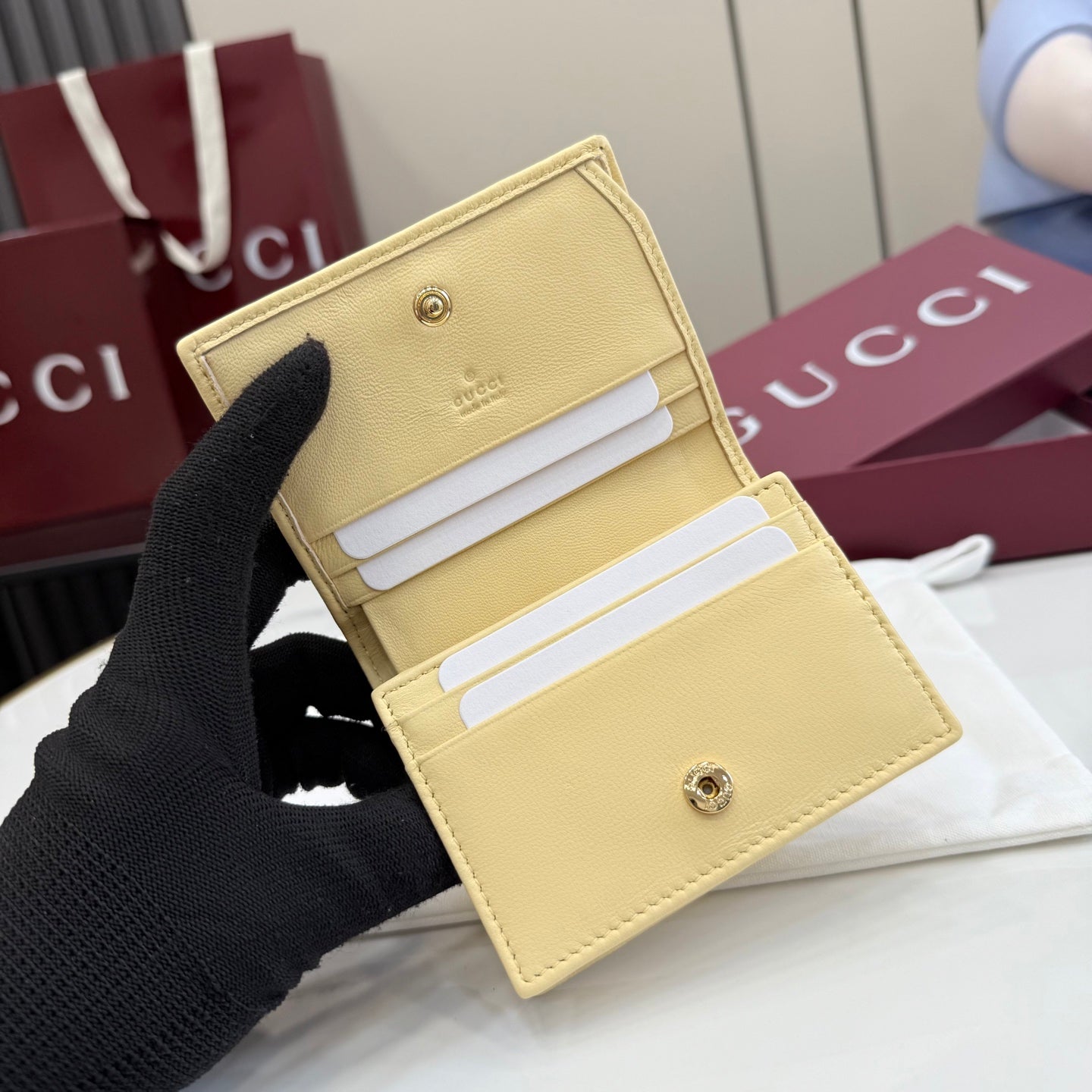 Gucci GG Marmont Yellow Lambskin Leather Double G Quilted Wallet