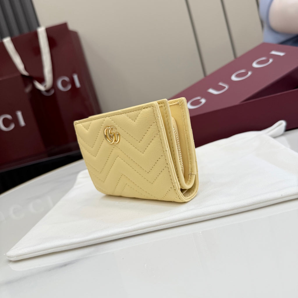 Gucci GG Marmont Yellow Leather Double G Quilted Card Holder