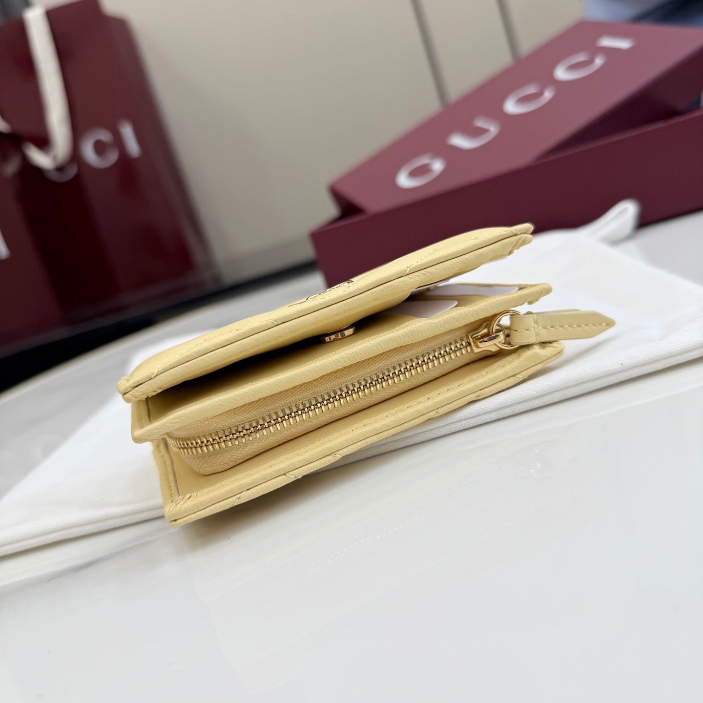 Gucci GG Marmont Yellow Leather Double G Quilted Card Holder