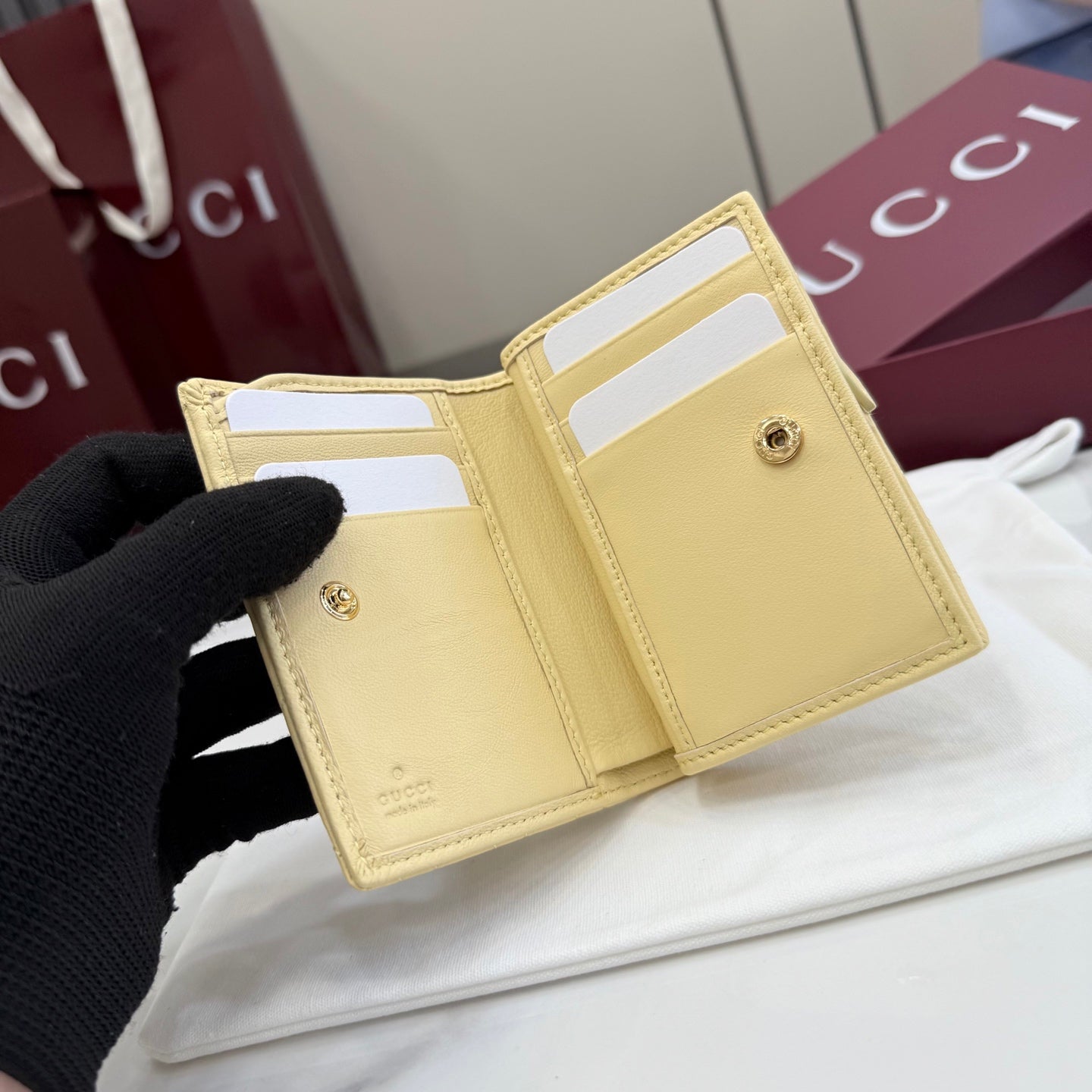 Gucci GG Marmont Yellow Leather Double G Quilted Card Holder