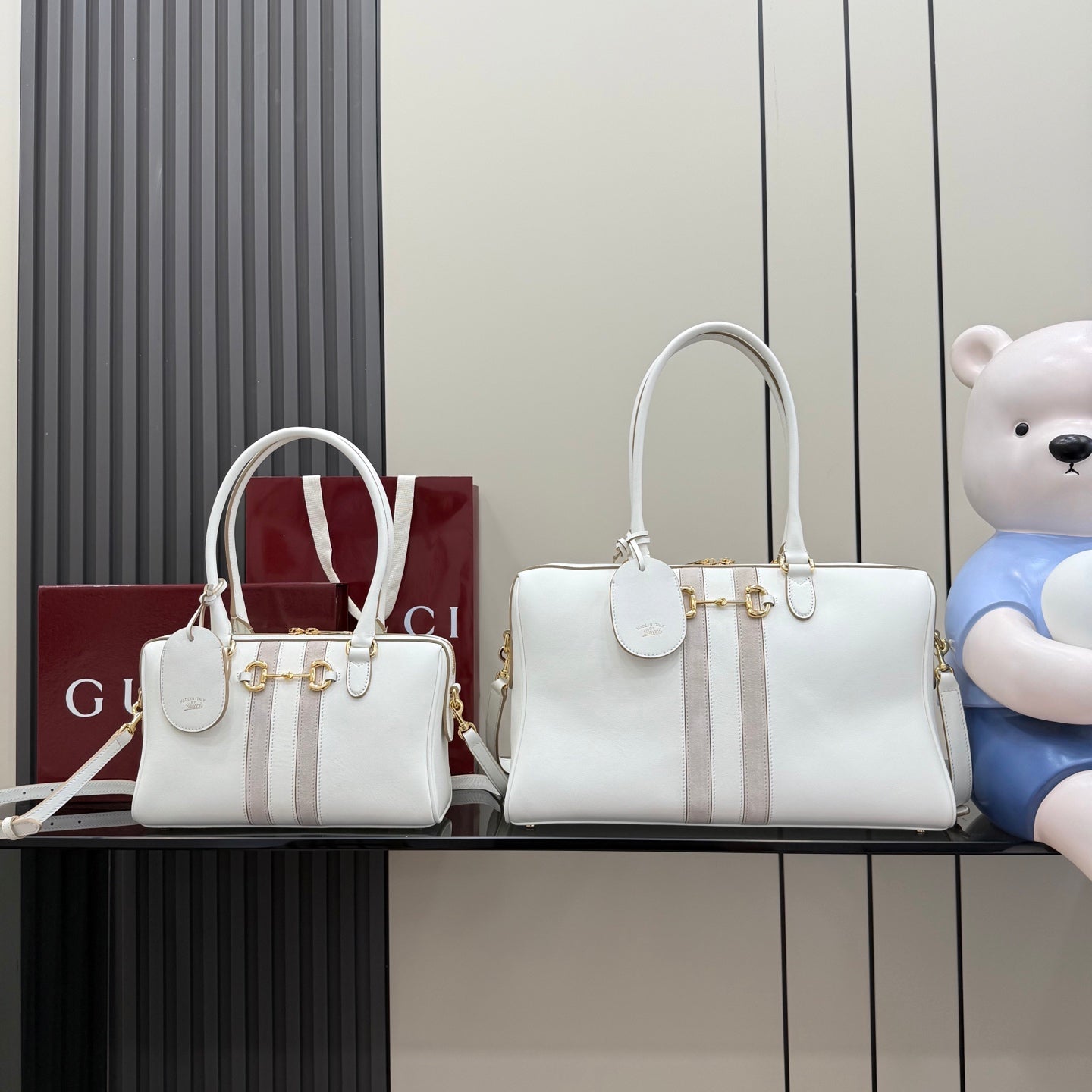 Gucci White Leather Horsebit Striped Quilted Handbag