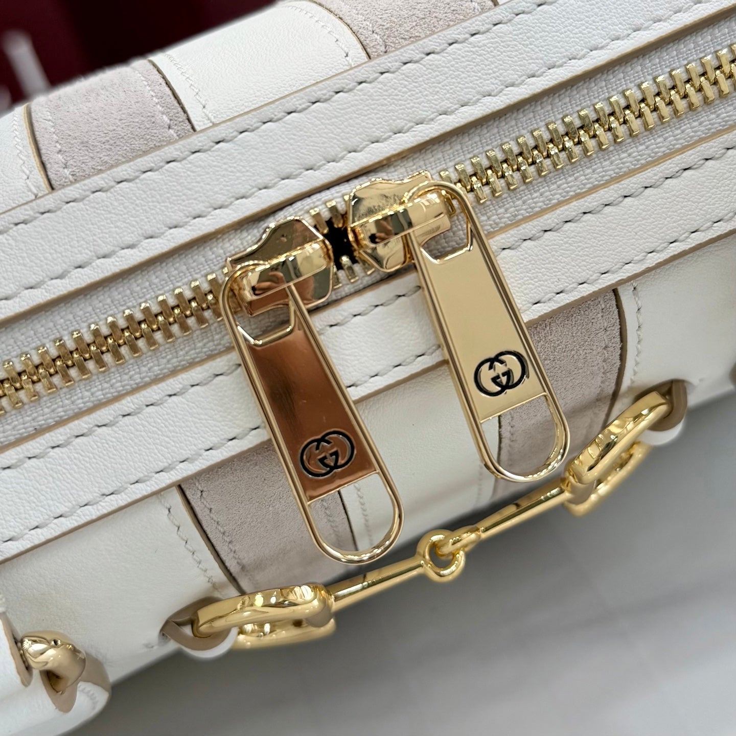 Gucci Black Leather Horsebit Striped Handbag