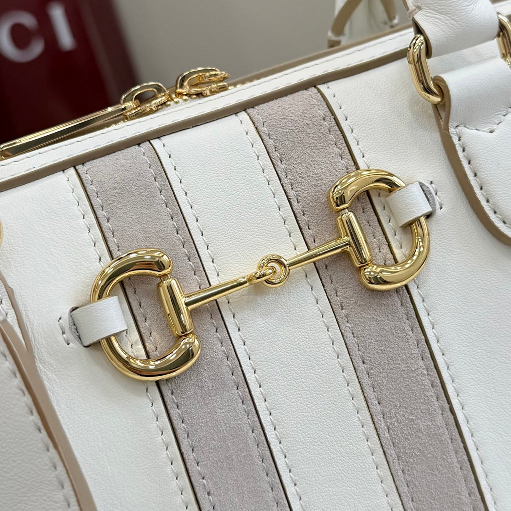 Gucci Black Leather Horsebit Striped Handbag