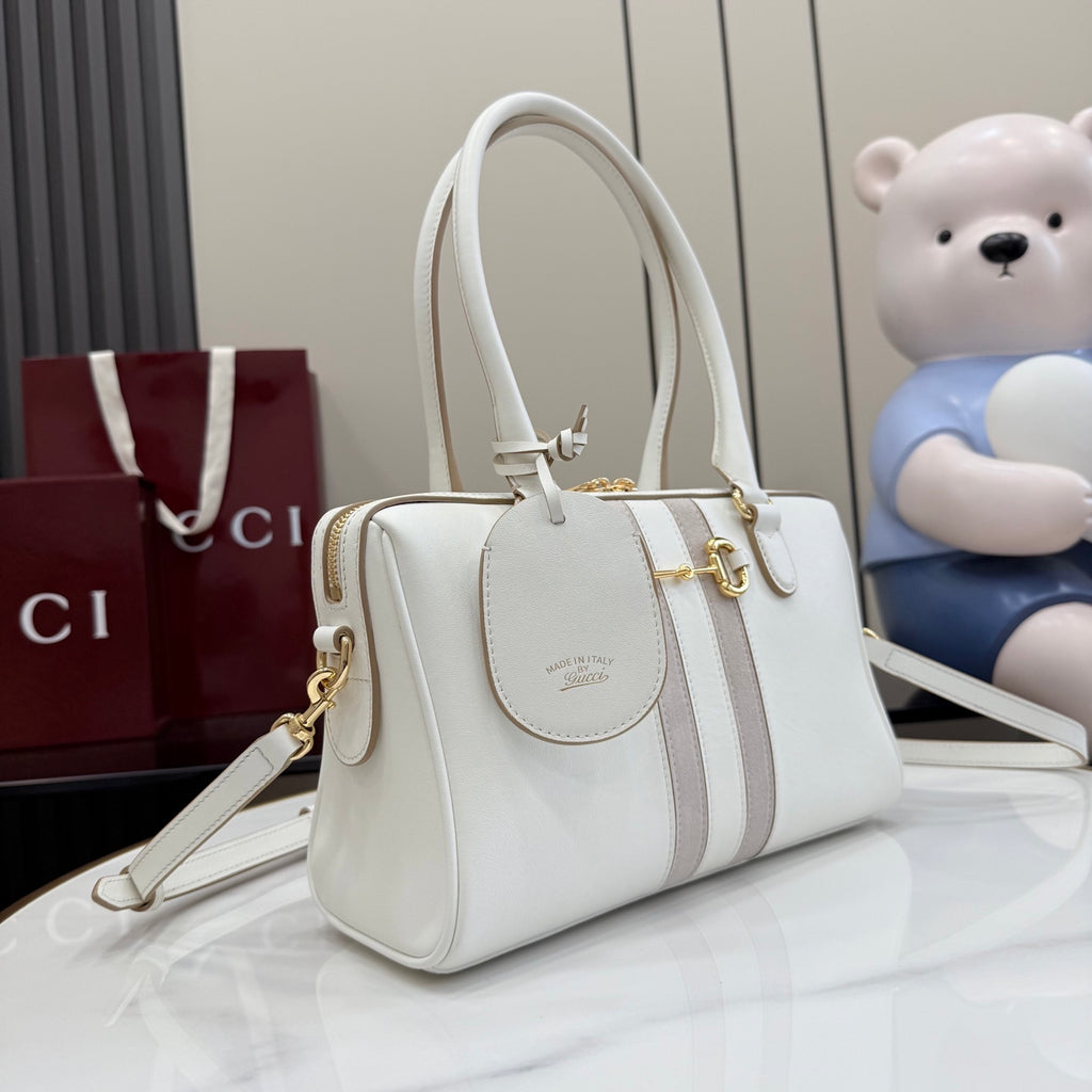 Gucci Black Leather Horsebit Striped Handbag