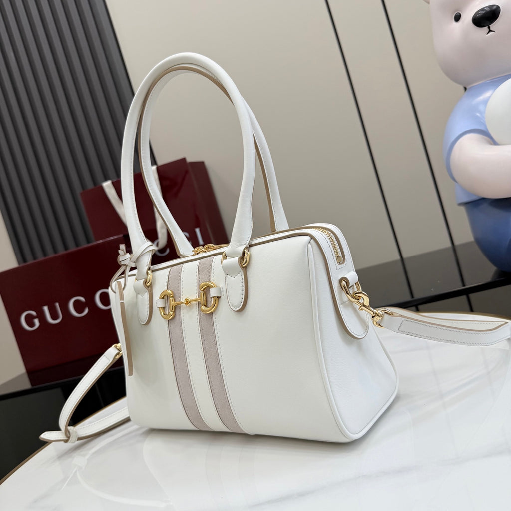 Gucci Black Leather Horsebit Striped Handbag