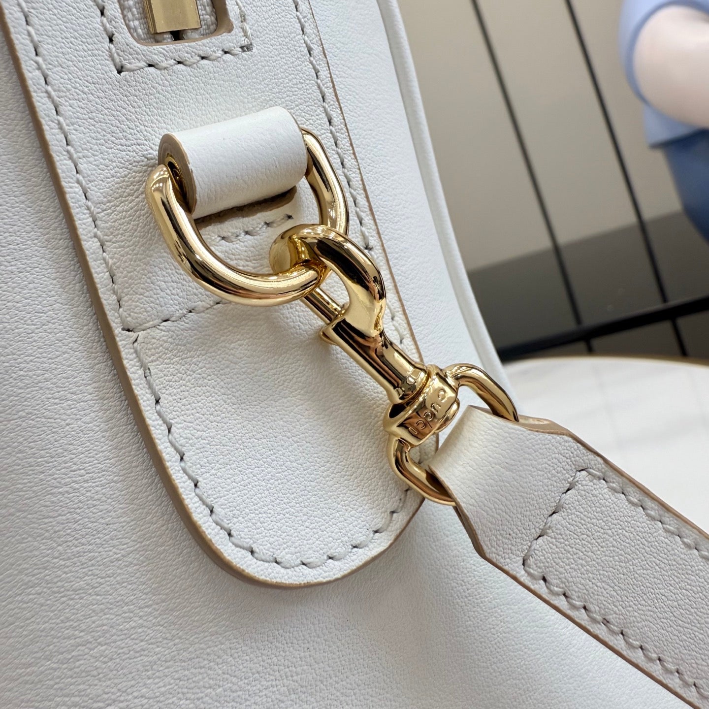 Gucci White Leather Horsebit Striped Quilted Handbag
